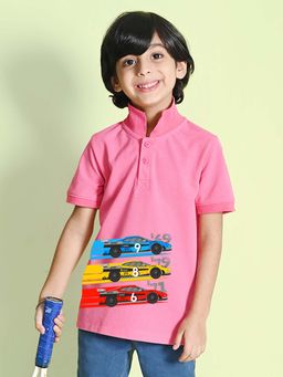 Nusyl - Cars Printed Bubblegum Pink Boys Polo T-Shirt