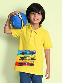Nusyl - Cars Printed Bright Yellow Boys Polo T-Shirt