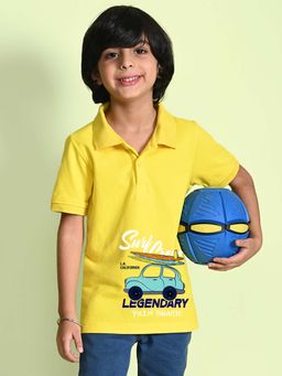 Nusyl - Legendary Printed Bright Yellow Boys Polo T-Shirt