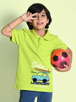 Nusyl - Legendary Printed Lime Green Boys Polo T-Shirt