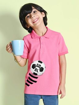 Nusyl - Football Printed Bubblegum Pink Boys Polo T-Shirt