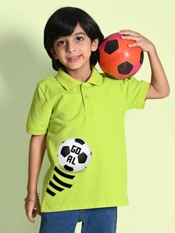 Nusyl - Football Printed Lime Green Boys Polo T-Shirt