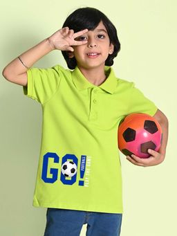 Nusyl - Go Printed Lime Green Boys Polo T-Shirt