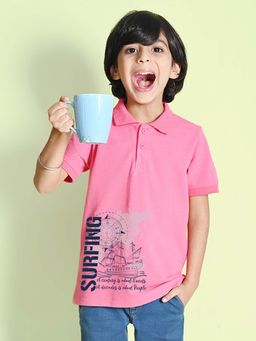 Nusyl - Surfing Printed Bubblegum Pink Boys Polo T-Shirt