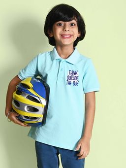 Nusyl - Think Out Typography Light Blue Boys Polo T-Shirt