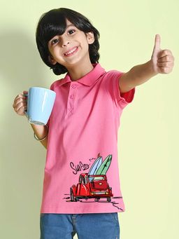 Nusyl - Car Printed Bubblegum Pink Boys Polo T-Shirt