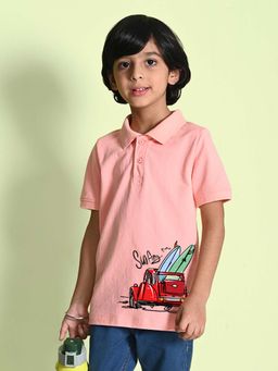 Nusyl - Car Printed Peach Boys Polo T-Shirt