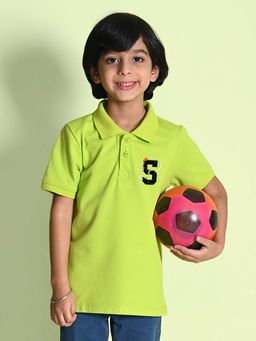 Nusyl - Number 5 Printed Lime Green Boys Polo T-Shirt