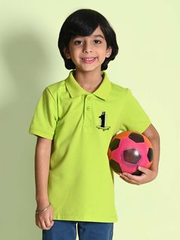 Nusyl - Number 1 Printed Lime Green Boys Polo T-Shirt