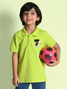 Nusyl - Number 7 Printed Lime Green Boys Polo T-Shirt