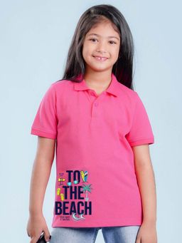 Nusyl - Beach Printed Bubblegum Pink Girls Polo T-Shirt