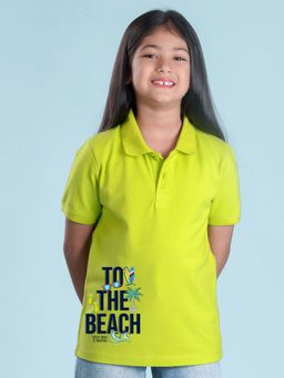 Nusyl - Beach Printed Lime Green Girls Polo T-Shirt