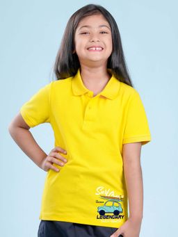 Nusyl - Legendary Printed Bright Yellow Girls Polo T-Shirt