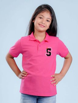 Nusyl - Number 5 Printed Bubblegum Pink Girls Polo T-Shirt