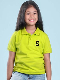 Nusyl - Number 5 Printed Lime Green Girls Polo T-Shirt