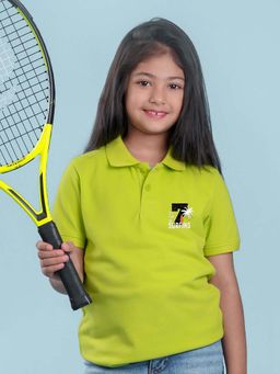 Nusyl - Number 7 Printed Lime Green Girls Polo T-Shirt