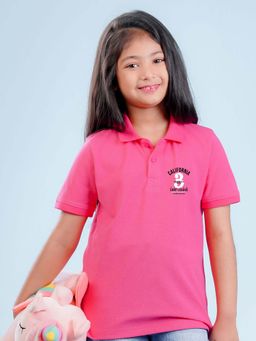 Nusyl - California Printed Bubblegum Pink Girls Polo T-Shirt