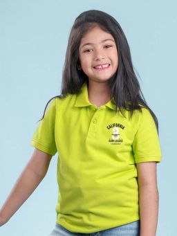 Nusyl - California Printed Lime Green Girls Polo T-Shirt