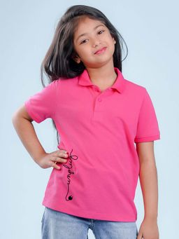 Nusyl - Unplug Printed Bubblegum Pink Polo Girls T-Shirt