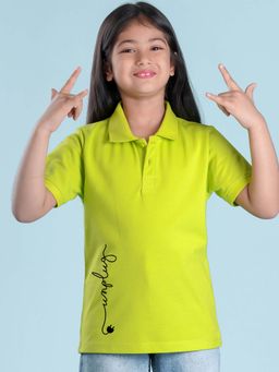 Nusyl - Unplug Printed Lime Green Polo Girls T-Shirt