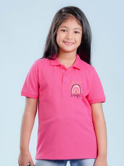 Nusyl - Magic Printed Bubblegum Pink Polo Girls T-Shirt