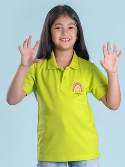 Nusyl - Magic Printed Lime Green Polo Girls T-Shirt
