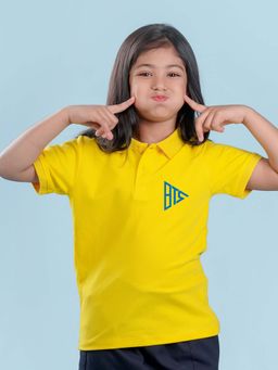 Nusyl - Bts Printed Bright Yellow Polo Girls T-Shirt
