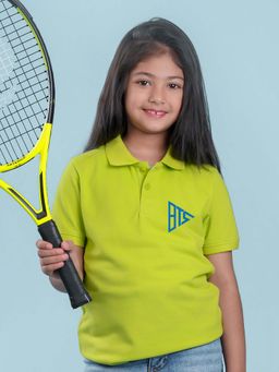 Nusyl - Bts Printed Lime Green Polo Girls T-Shirt