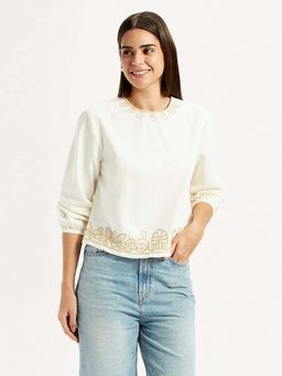 Levi's - Women White Embroidered Round Neck Top