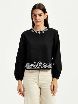 Levi's - Women Black Embroidered Round Neck Top