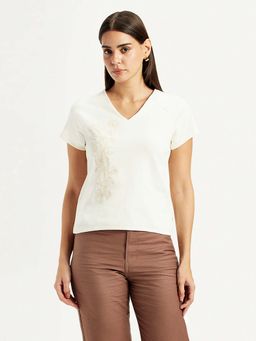 Levi's - Women Embroidered White V Neck Top