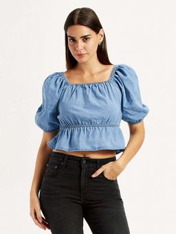 Levi's - Women Solid Blue Square Neck Top