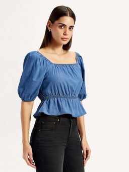 Levi's - Women Solid Blue Square Neck Top