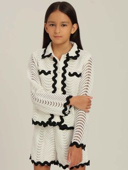 VERO MODA - Girls White Self Design Shirt