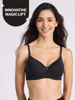 Nykd by Nykaa - MagicLift Low Back Multiway Padded Non-Wired Everyday Cotton NBL T-Shirt Bra NYB466 Black