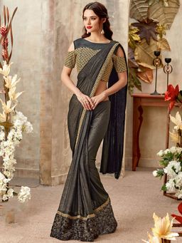 Odette - Black Lycra Designer Saree with Unstitched Blouse