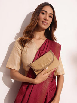 Fabindia - Gold Embellished Blend Clutch with Strap