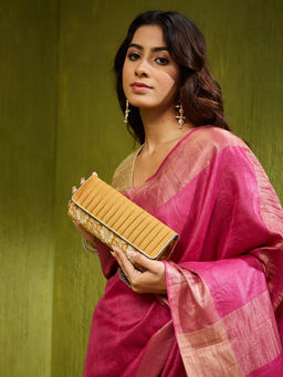 Fabindia - Mustard Floral Brocade Clutch with Strap