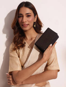 Fabindia - Black Silk Blend Clutch with Strap