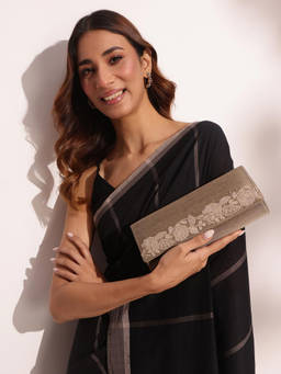 Fabindia - Grey Embroidered Clutch with Strap