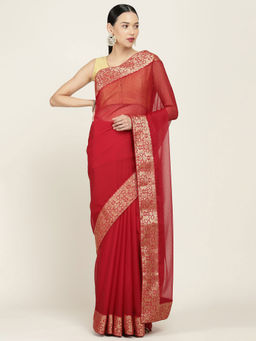 Soch - Solid Chiffon Saree with Unstitched Blouse
