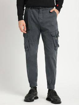 The Bear House - Men Grey Mid-Rise Regular Fit Cargos Trousers
