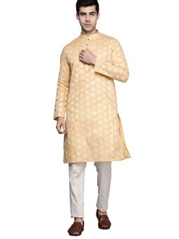 Manyavar - Yellow Blended Cotton Casual Kurta