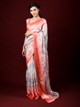 EXCLUSIVA - Multicolor Brasso Digital Print Designer Saree with Unstitched Blouse