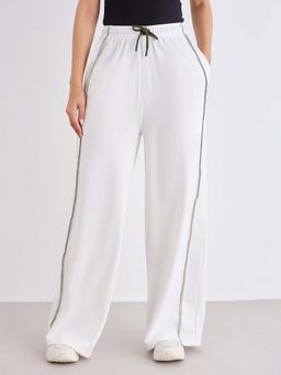Styli - Women White Wide Leg Solid Trackpant