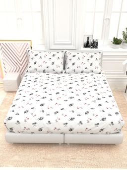 the White Moss - Orchid Printed 300 TC 100% Pure Cotton Satin King Size Bedsheet with 2 Pillow Covers