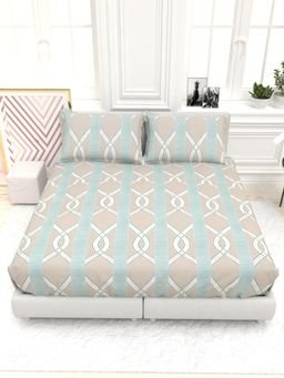 the White Moss - Orchid Printed 300 TC 100% Pure Cotton Satin King Size Bedsheet with 2 Pillow Covers