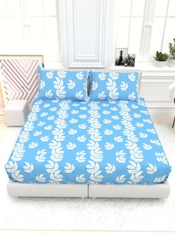 the White Moss - Orchid Printed 300 TC 100% Pure Cotton Satin King Size Bedsheet with 2 Pillow Covers