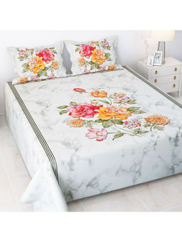 Story@Home - Microfiber King Size Bedsheet with 2 Pillow Covers Marble Floral Print