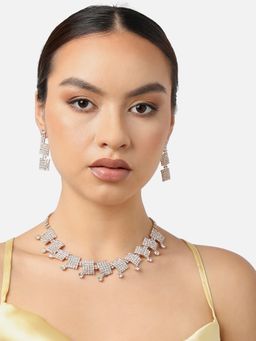 Sohi - Gold Plated White Stone Necklace and Earrings Set for Women